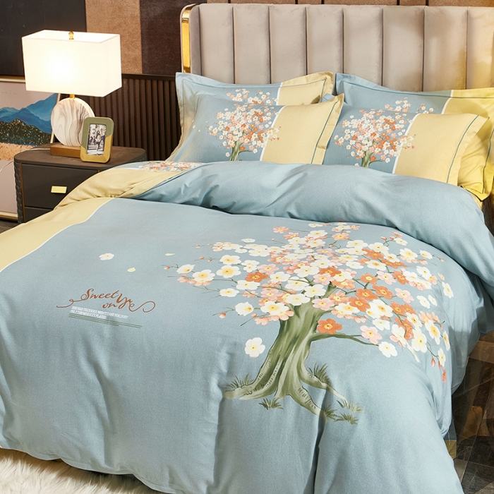 91家纺网 家纺一手货源 找家纺 雲归梦2021全棉大版生态磨毛四件套花卉花型第1批 花语妙恋