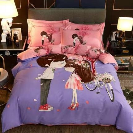 91家纺网 家纺一手货源 找家纺 雲归梦2021全棉大版生态磨毛四件套卡通花型第1批 简单爱紫