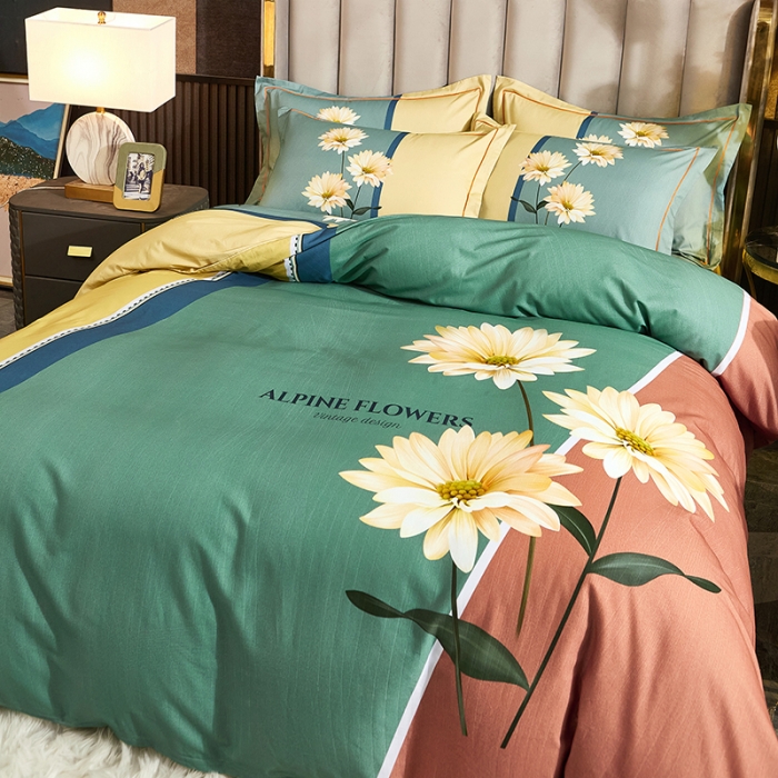 91家纺网 家纺一手货源 找家纺 雲归梦2021全棉大版生态磨毛四件套花卉花型第1批激情岁月绿