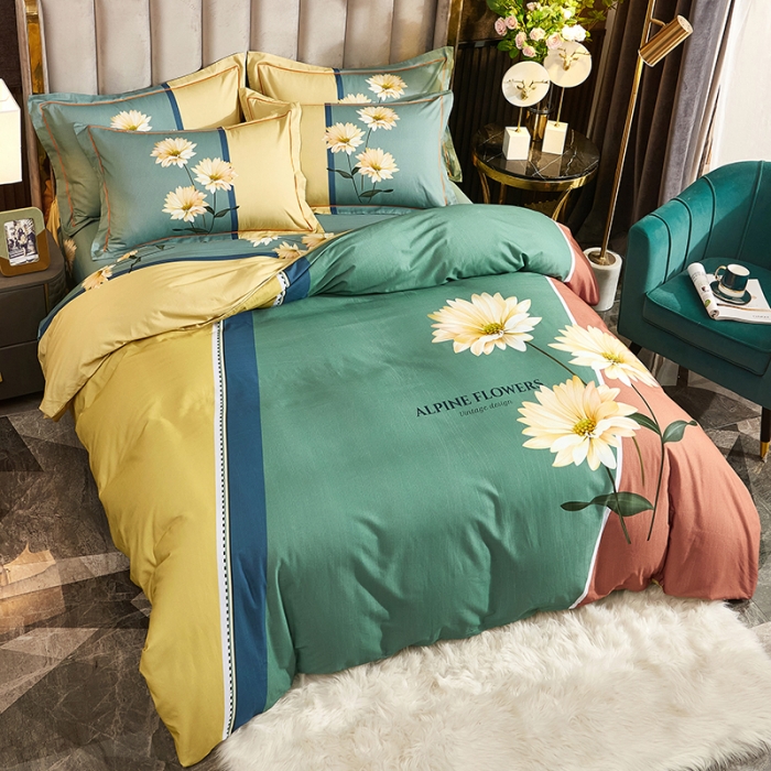 91家纺网 家纺一手货源 找家纺 雲归梦2021全棉大版生态磨毛四件套花卉花型第1批激情岁月绿