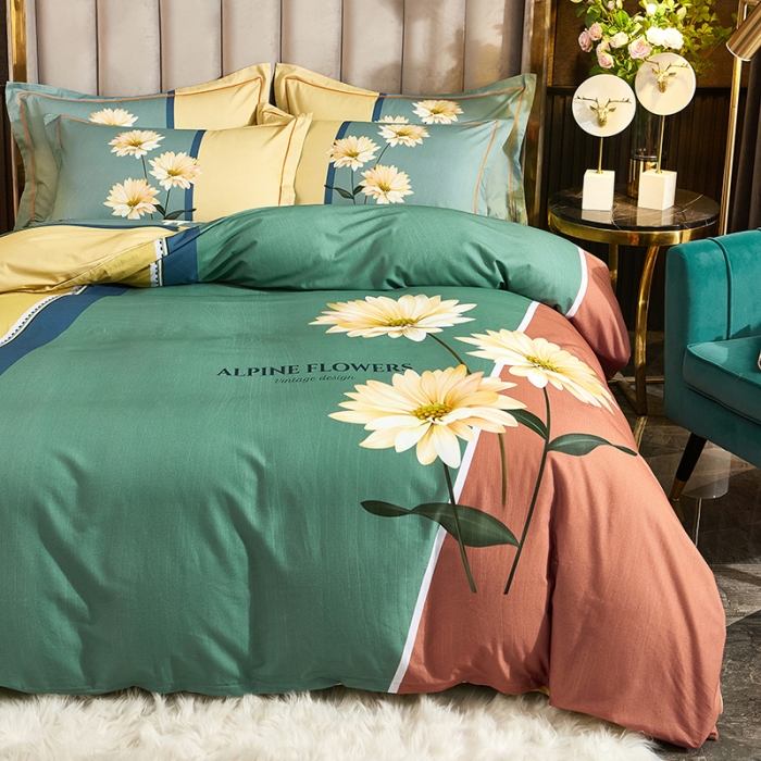 91家纺网 家纺一手货源 找家纺 雲归梦2021全棉大版生态磨毛四件套花卉花型第1批激情岁月绿