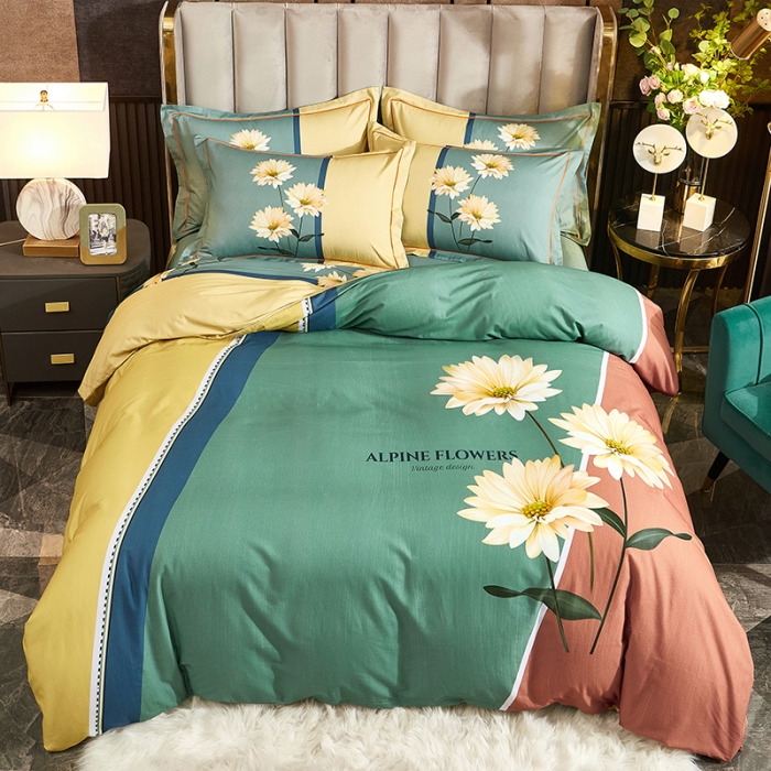 91家纺网 家纺一手货源 找家纺 雲归梦2021全棉大版生态磨毛四件套花卉花型第1批激情岁月绿