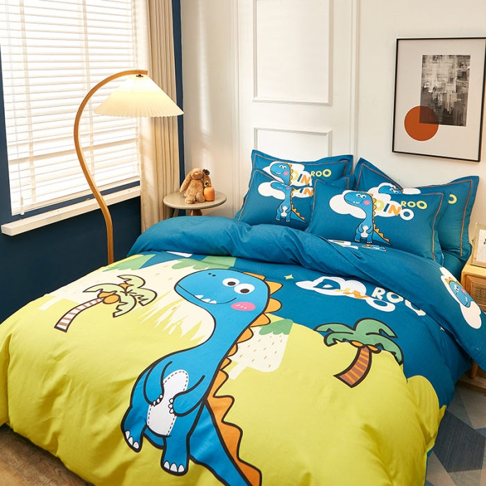 91家纺网 家纺一手货源 找家纺 雲归梦2021全棉大版生态磨毛四件套卡通花型第1批 恐龙森林