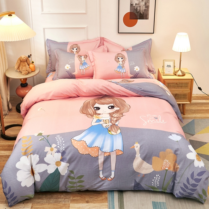 91家纺网 家纺一手货源 找家纺 雲归梦2021全棉大版生态磨毛四件套卡通花型第1批 米蕾粉