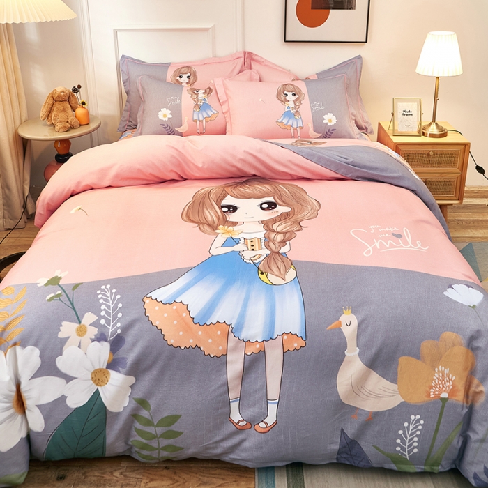 91家纺网 家纺一手货源 找家纺 雲归梦2021全棉大版生态磨毛四件套卡通花型第1批 米蕾粉