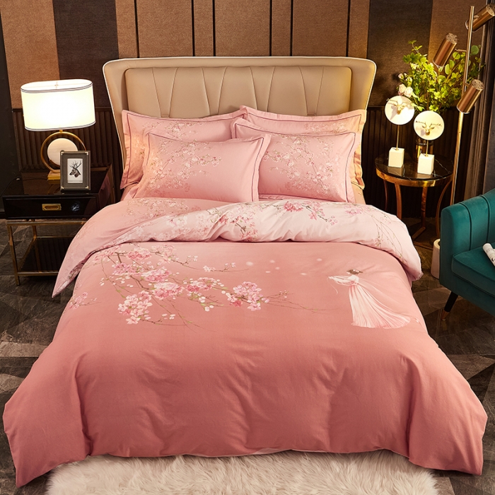 91家纺网 家纺一手货源 找家纺 雲归梦2021全棉大版生态磨毛四件套卡通花型第1批琼林玉树粉