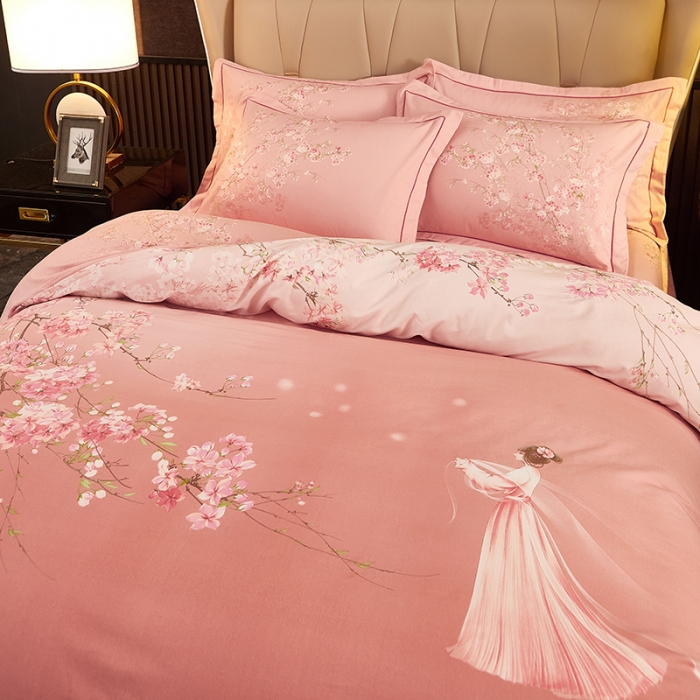 91家纺网 家纺一手货源 找家纺 雲归梦2021全棉大版生态磨毛四件套卡通花型第1批琼林玉树粉