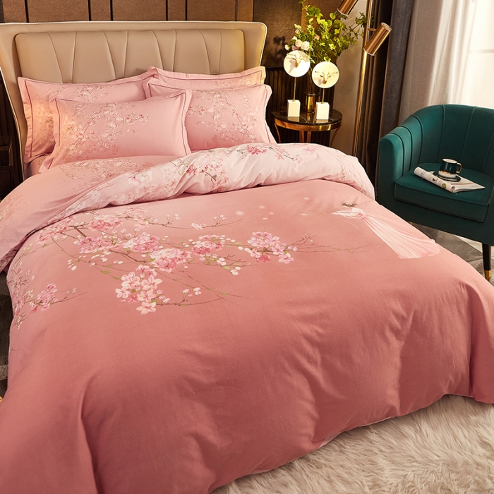 91家纺网 家纺一手货源 找家纺 雲归梦2021全棉大版生态磨毛四件套卡通花型第1批琼林玉树粉