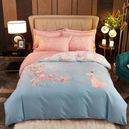 雲归梦2021全棉大版生态磨毛四件套卡通花型第1批琼林玉树蓝