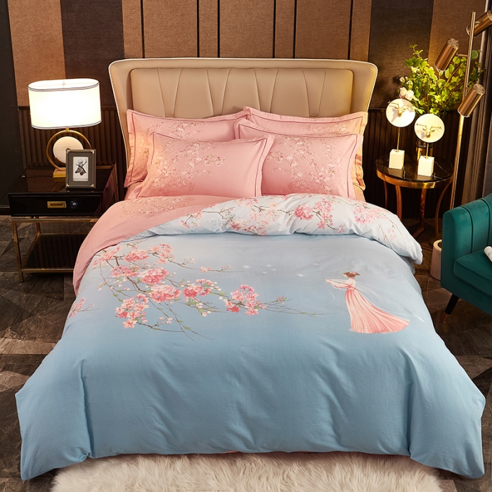 91家纺网 家纺一手货源 找家纺 雲归梦2021全棉大版生态磨毛四件套卡通花型第1批琼林玉树蓝