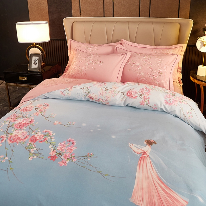 91家纺网 家纺一手货源 找家纺 雲归梦2021全棉大版生态磨毛四件套卡通花型第1批琼林玉树蓝