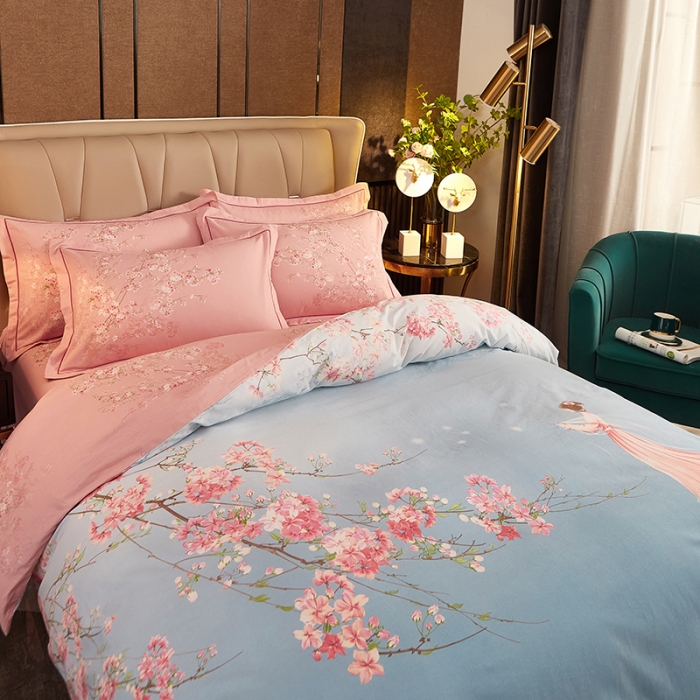 91家纺网 家纺一手货源 找家纺 雲归梦2021全棉大版生态磨毛四件套卡通花型第1批琼林玉树蓝