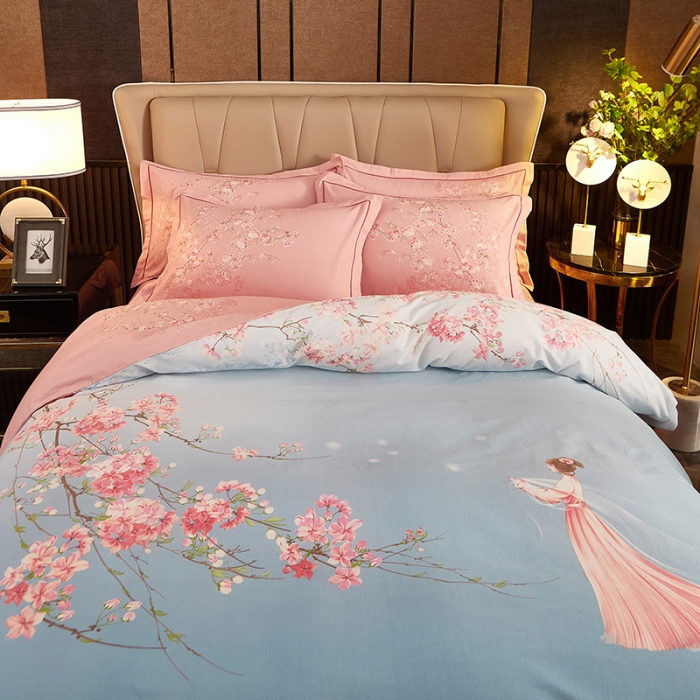 91家纺网 家纺一手货源 找家纺 雲归梦2021全棉大版生态磨毛四件套卡通花型第1批琼林玉树蓝