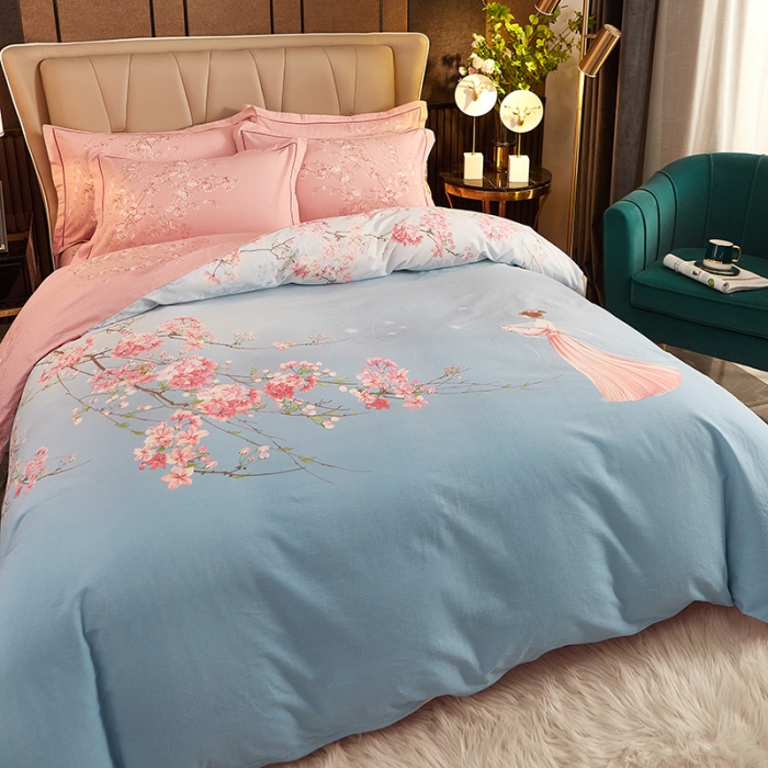 91家纺网 家纺一手货源 找家纺 雲归梦2021全棉大版生态磨毛四件套卡通花型第1批琼林玉树蓝