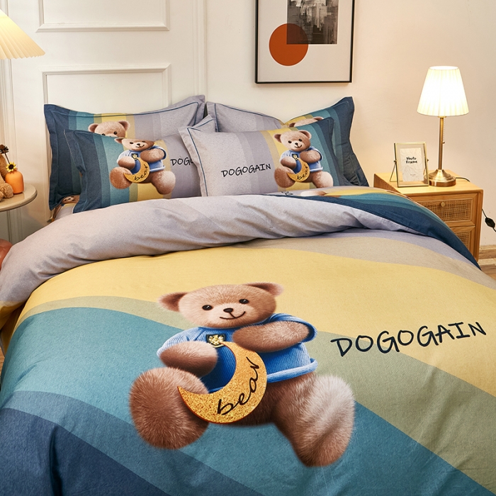 91家纺网 家纺一手货源 找家纺 雲归梦2021全棉大版生态磨毛四件套卡通花型第1批 童趣绿