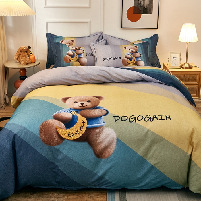 91家纺网 家纺一手货源 找家纺 雲归梦2021全棉大版生态磨毛四件套卡通花型第1批 童趣绿