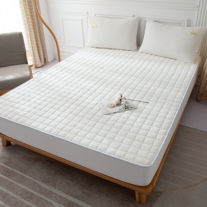 91家纺网 家纺一手货源 找家纺 卡伦家纺 2025新款全棉色织水洗棉床笠 白色