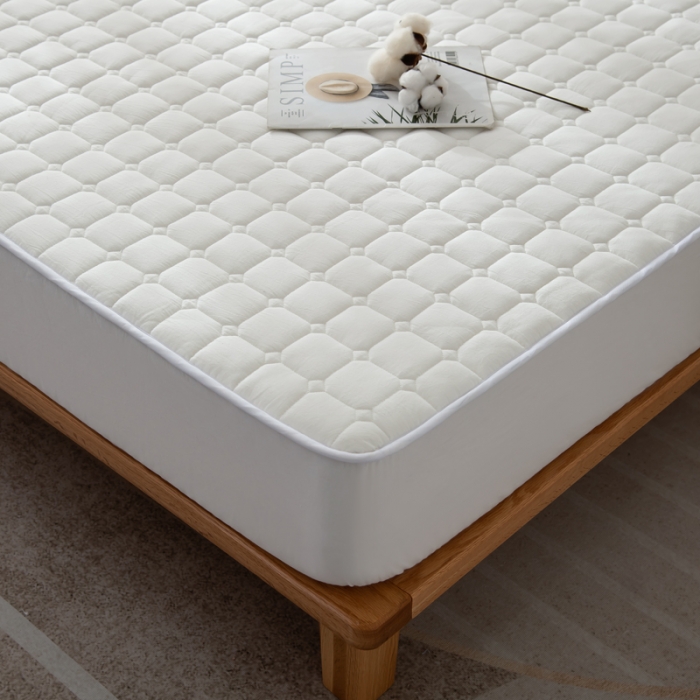 91家纺网 家纺一手货源 找家纺 卡伦家纺 2025新款全棉色织水洗棉床笠 白色