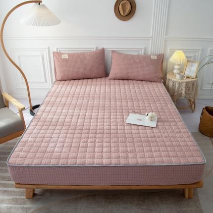 卡伦家纺 2025新款全棉色织水洗棉床笠 粉小方格