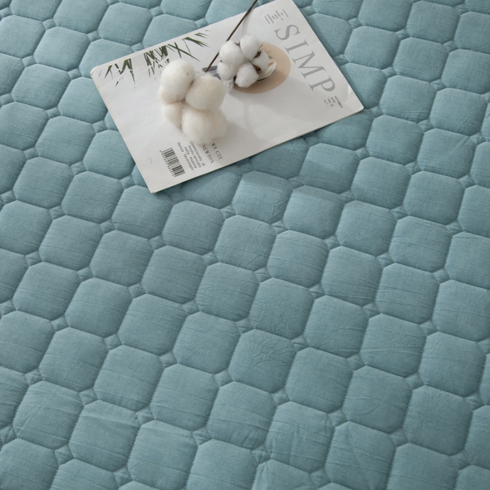 91家纺网 家纺一手货源 找家纺 卡伦家纺 2025新款全棉色织水洗棉床笠 浅蓝