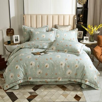 小时代 2022新款全棉印花床盖四件套 盛夏舞曲绿
