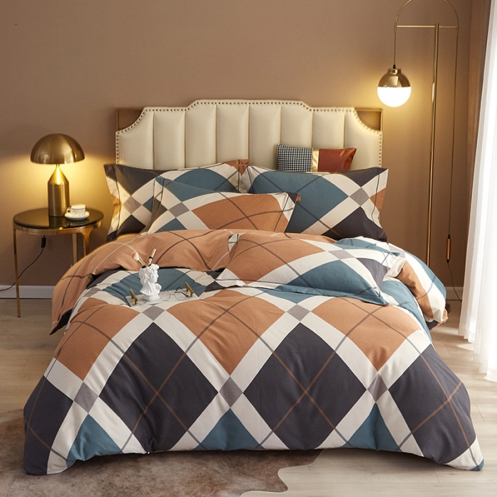 91家纺网 家纺一手货源 找家纺 沐白家居 2021全棉磨毛时尚条格四件套 维罗纳