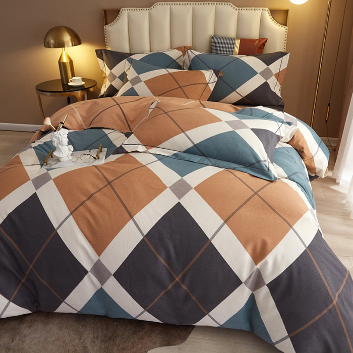 91家纺网 家纺一手货源 找家纺 沐白家居 2021全棉磨毛时尚条格四件套 维罗纳