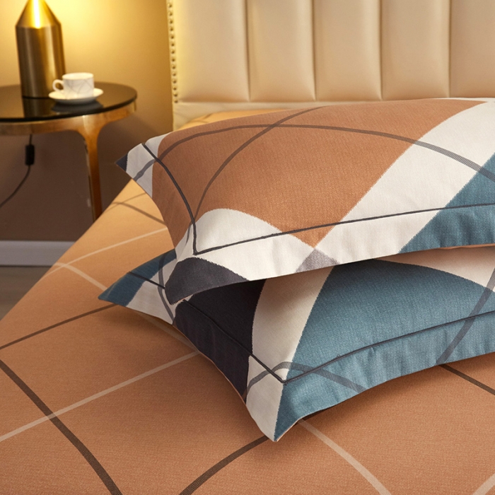 91家纺网 家纺一手货源 找家纺 沐白家居 2021全棉磨毛时尚条格四件套 维罗纳