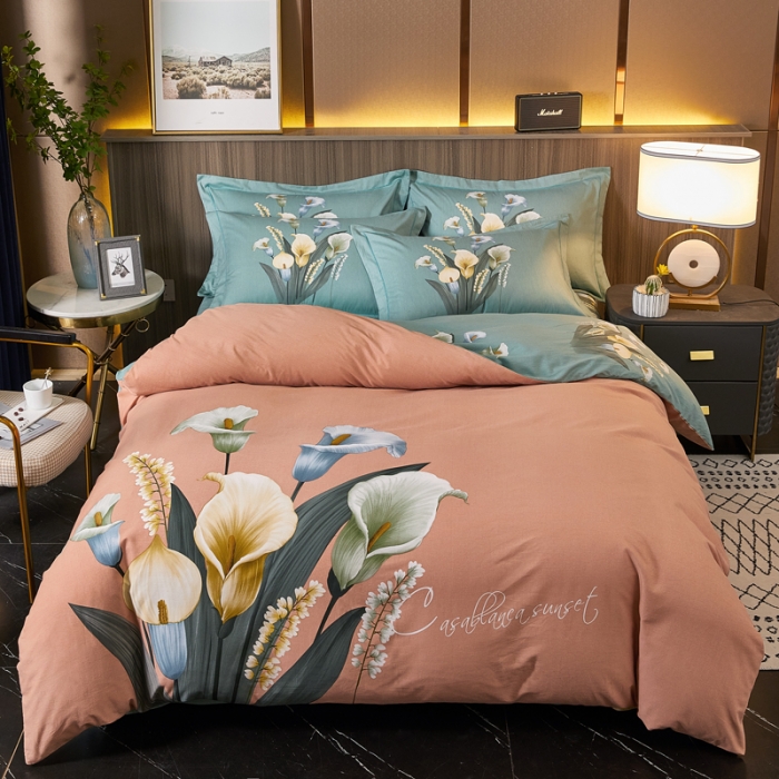 91家纺网 家纺一手货源 找家纺 芊寻家居 2024新款全棉大版磨毛四件套 叠翠流金