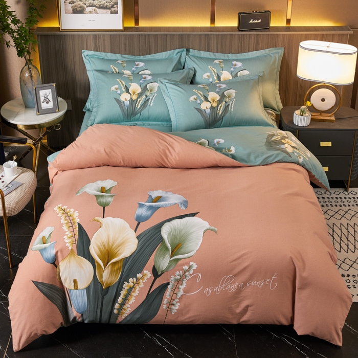 91家纺网 家纺一手货源 找家纺 芊寻家居 2024新款全棉大版磨毛四件套 叠翠流金