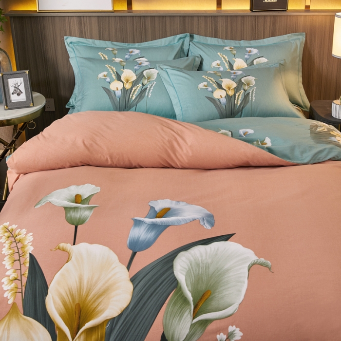 91家纺网 家纺一手货源 找家纺 芊寻家居 2024新款全棉大版磨毛四件套 叠翠流金