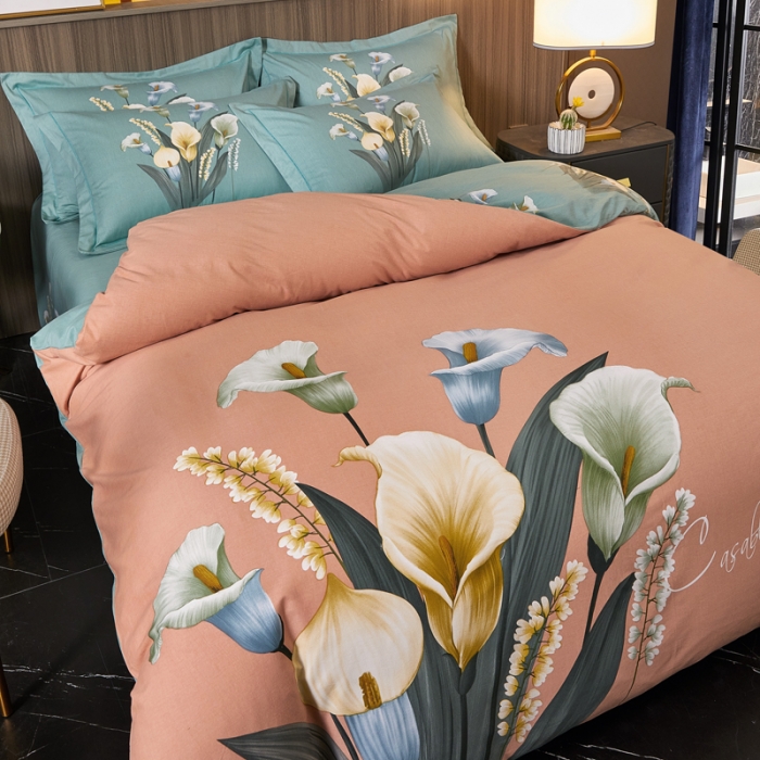 91家纺网 家纺一手货源 找家纺 芊寻家居 2024新款全棉大版磨毛四件套 叠翠流金