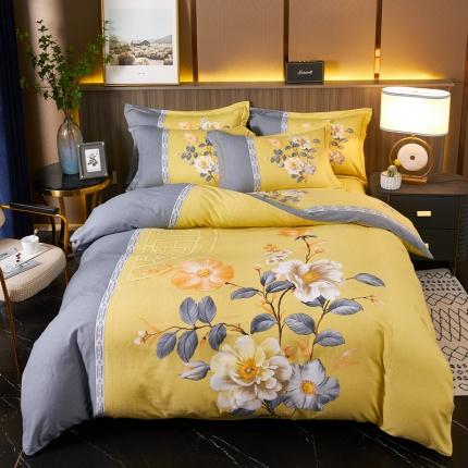 91家纺网 家纺一手货源 找家纺 芊寻家居 2024新款全棉大版磨毛四件套 格语枝香