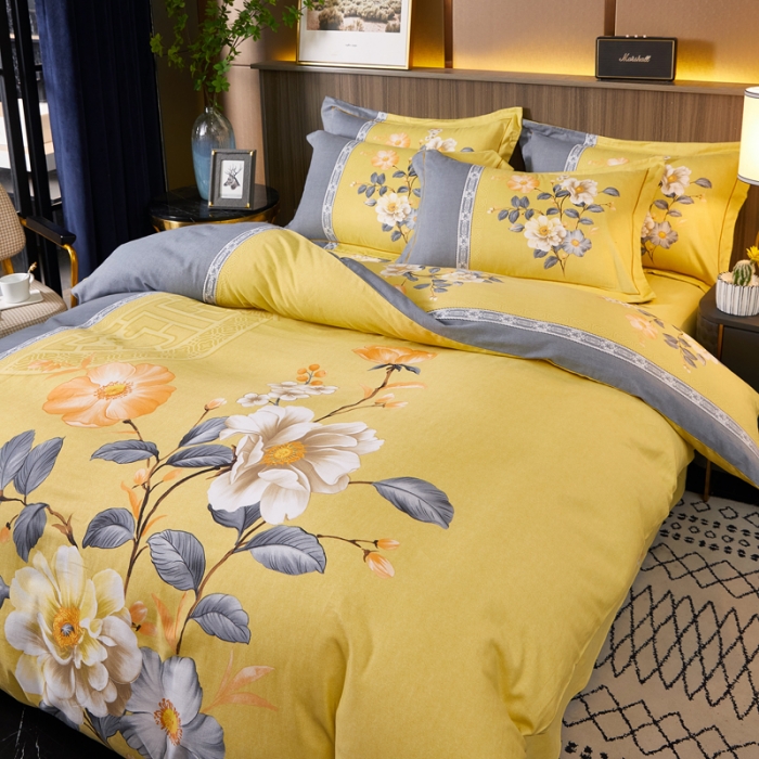 91家纺网 家纺一手货源 找家纺 芊寻家居 2024新款全棉大版磨毛四件套 格语枝香