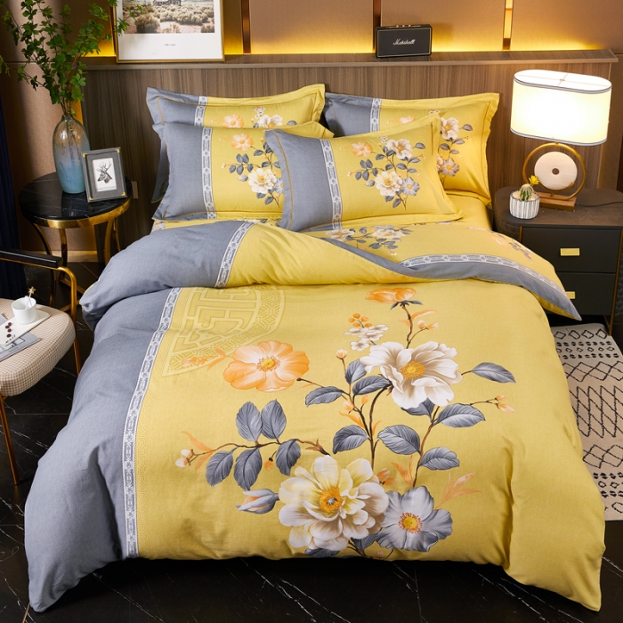 91家纺网 家纺一手货源 找家纺 芊寻家居 2024新款全棉大版磨毛四件套 格语枝香