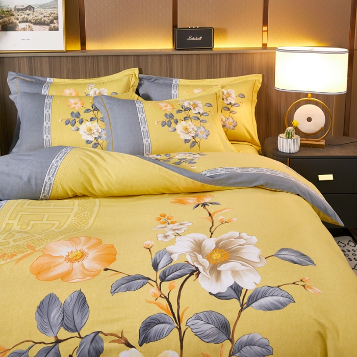 91家纺网 家纺一手货源 找家纺 芊寻家居 2024新款全棉大版磨毛四件套 格语枝香