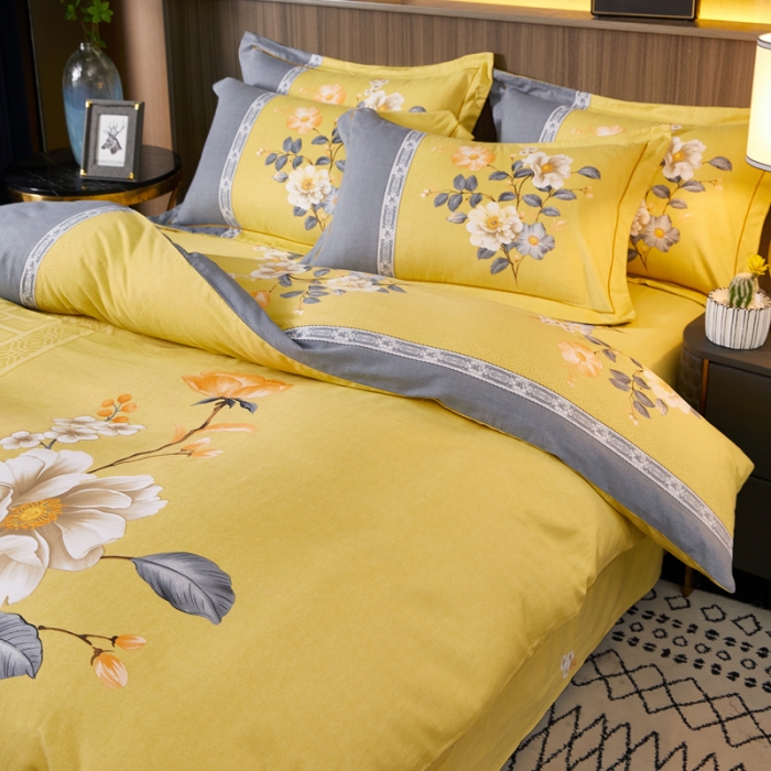 91家纺网 家纺一手货源 找家纺 芊寻家居 2024新款全棉大版磨毛四件套 格语枝香