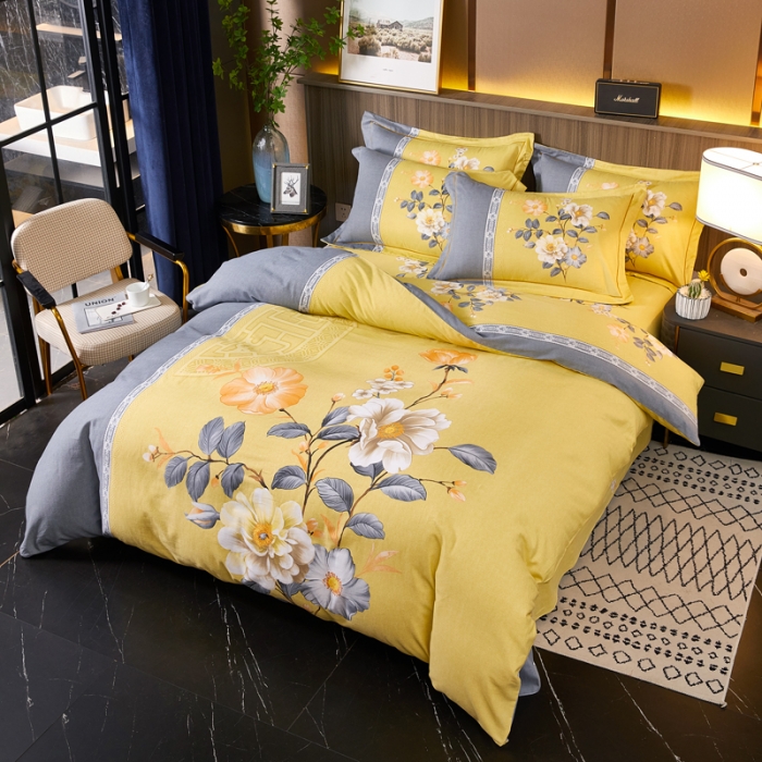 91家纺网 家纺一手货源 找家纺 芊寻家居 2024新款全棉大版磨毛四件套 格语枝香