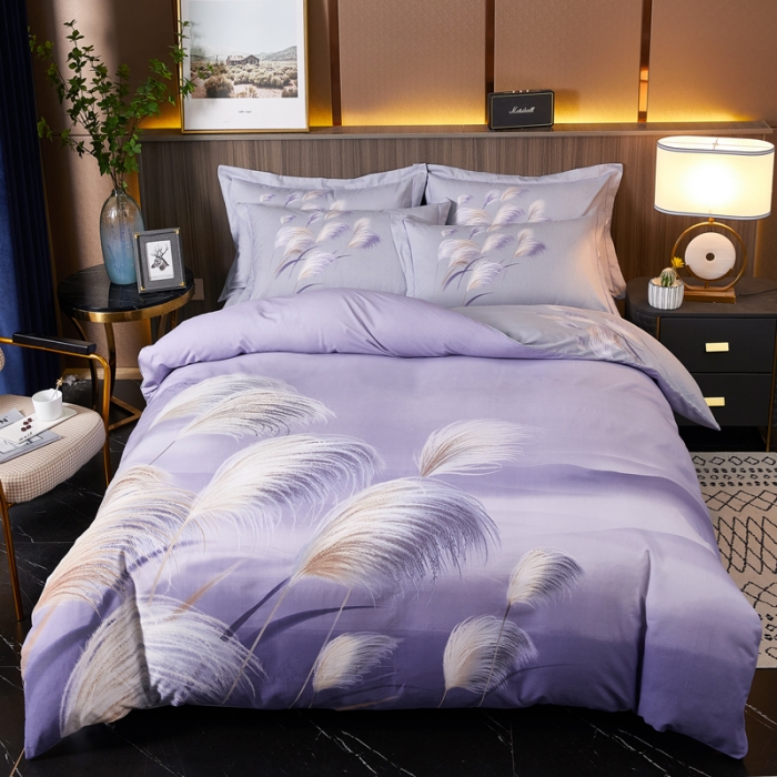 91家纺网 家纺一手货源 找家纺 =芊寻家居 2024新款全棉大版磨毛四件套 红尘烟雨紫