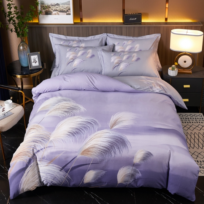 91家纺网 家纺一手货源 找家纺 =芊寻家居 2024新款全棉大版磨毛四件套 红尘烟雨紫