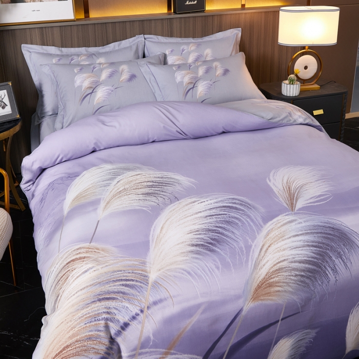 91家纺网 家纺一手货源 找家纺 =芊寻家居 2024新款全棉大版磨毛四件套 红尘烟雨紫