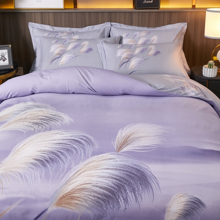 91家纺网 家纺一手货源 找家纺 =芊寻家居 2024新款全棉大版磨毛四件套 红尘烟雨紫