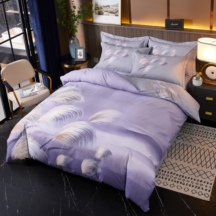 91家纺网 家纺一手货源 找家纺 =芊寻家居 2024新款全棉大版磨毛四件套 红尘烟雨紫