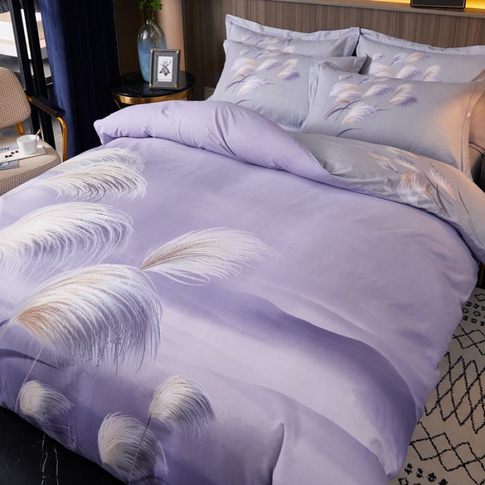 91家纺网 家纺一手货源 找家纺 =芊寻家居 2024新款全棉大版磨毛四件套 红尘烟雨紫