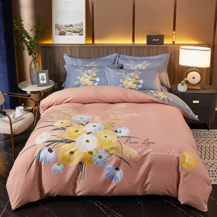 91家纺网 家纺一手货源 找家纺 芊寻家居 2024新款全棉大版磨毛四件套 花涛香海