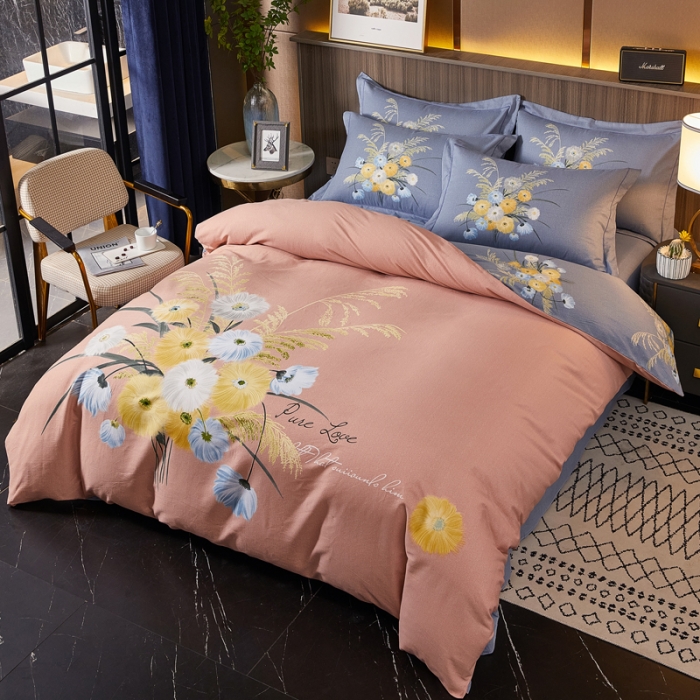 91家纺网 家纺一手货源 找家纺 芊寻家居 2024新款全棉大版磨毛四件套 花涛香海