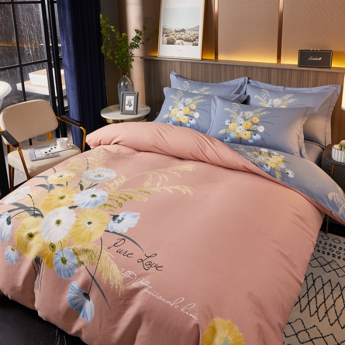 91家纺网 家纺一手货源 找家纺 芊寻家居 2024新款全棉大版磨毛四件套 花涛香海