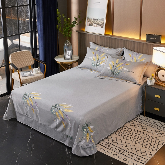 91家纺网 家纺一手货源 找家纺 芊寻家居 2024新款全棉大版磨毛四件套 金色麦浪绿