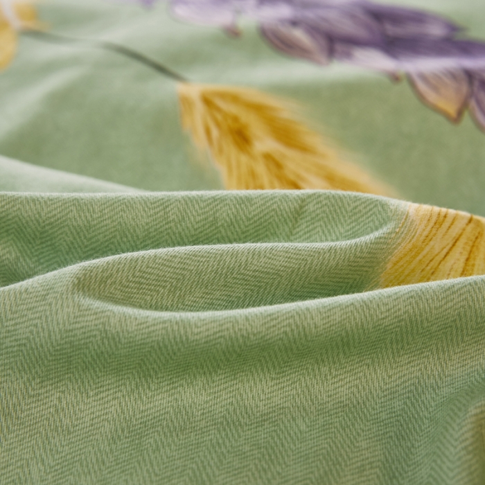 91家纺网 家纺一手货源 找家纺 芊寻家居 2024新款全棉大版磨毛四件套 金色麦浪绿