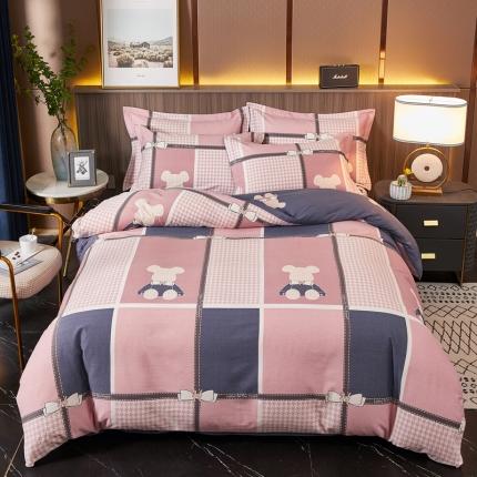 91家纺网 家纺一手货源 找家纺 芊寻家居 2024新款全棉大版磨毛四件套 可爱熊